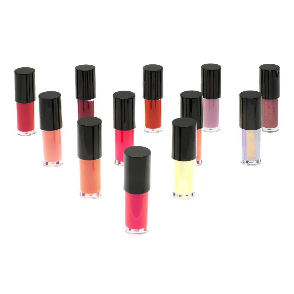 12 Piece Mini Lip Gloss Set with Convenient Compact Cosmetic Bag.