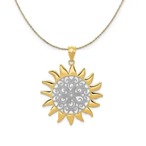 14k Yellow Gold & Rhodium 27mm Filigree Sun Necklace