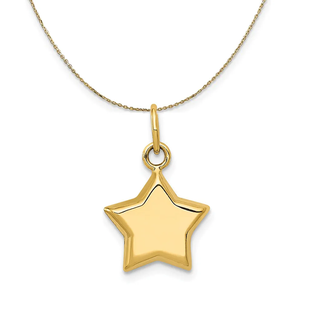 14k Yellow Gold 11mm Puffed Star Necklace