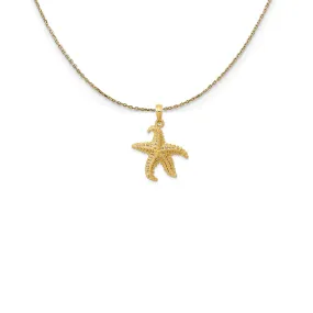 14k Yellow Gold 19mm Textured and Cutout Starfish Necklace