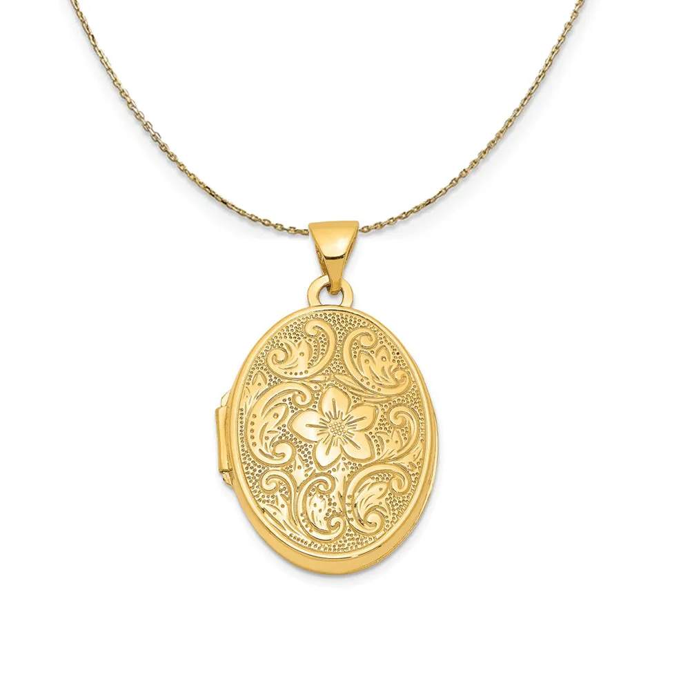 14k Yellow Gold 21mm Scrolled Floral Locket Necklace