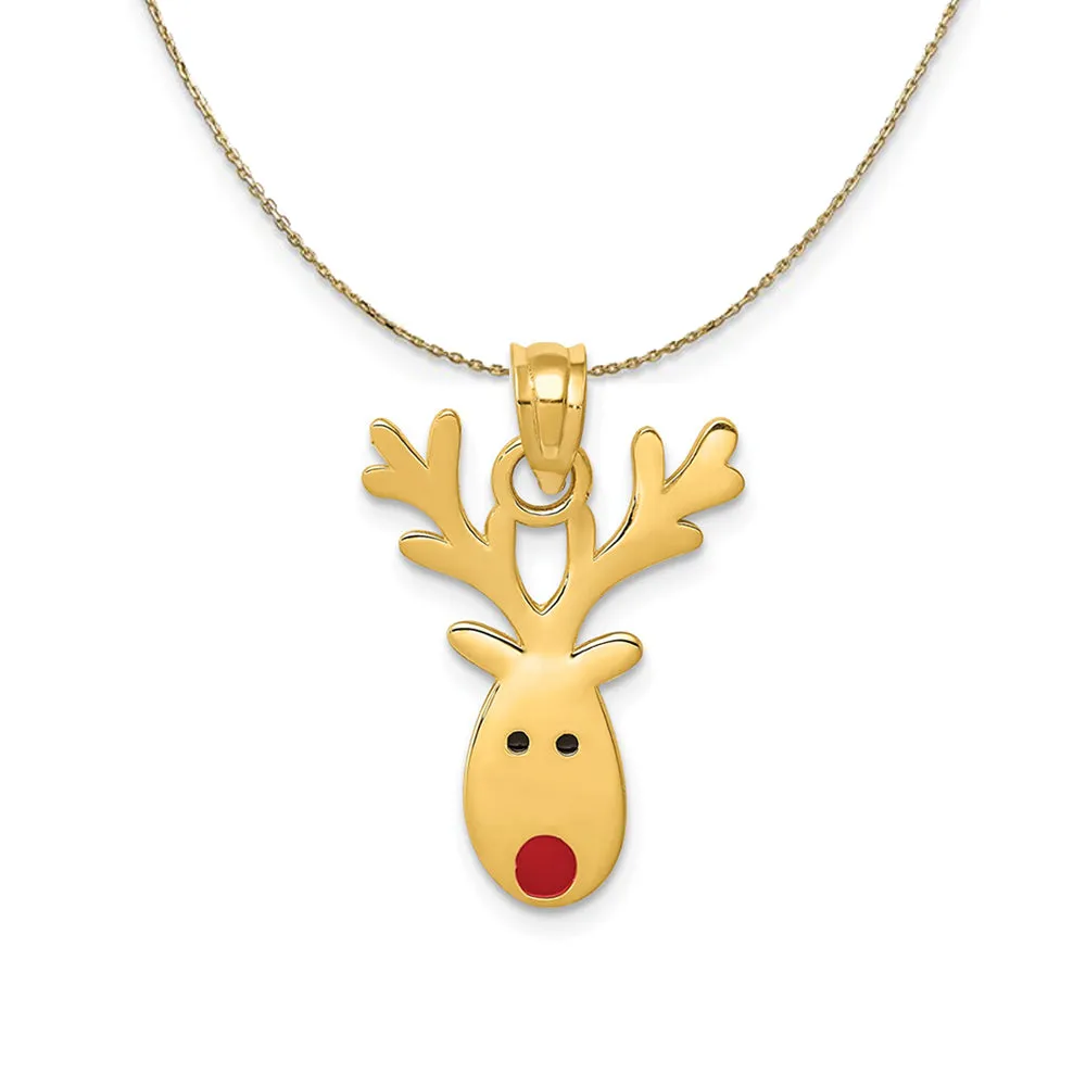 14k Yellow Gold Animated Reindeer Necklace