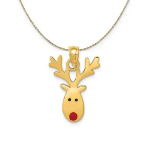 14k Yellow Gold Animated Reindeer Necklace