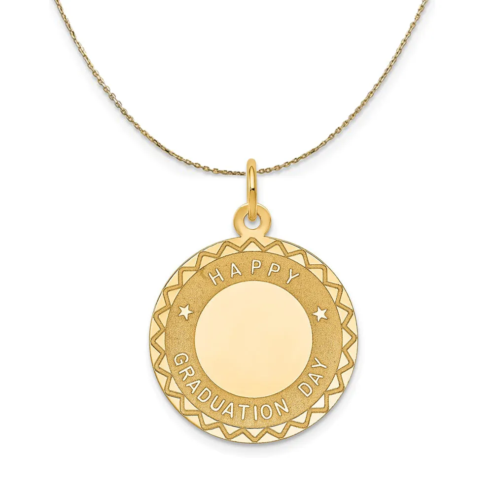 14k Yellow Gold Happy Graduation Day Circle Necklace