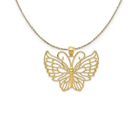 14k Yellow Gold Large Filigree Butterfly (35mm) Necklace