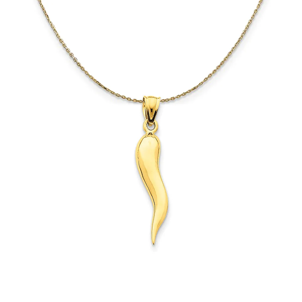 14k Yellow Gold Large Solid Italian Horn (5 x 33mm) Necklace