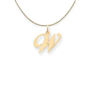 14k Yellow Gold LG Fancy Script Initial W Necklace