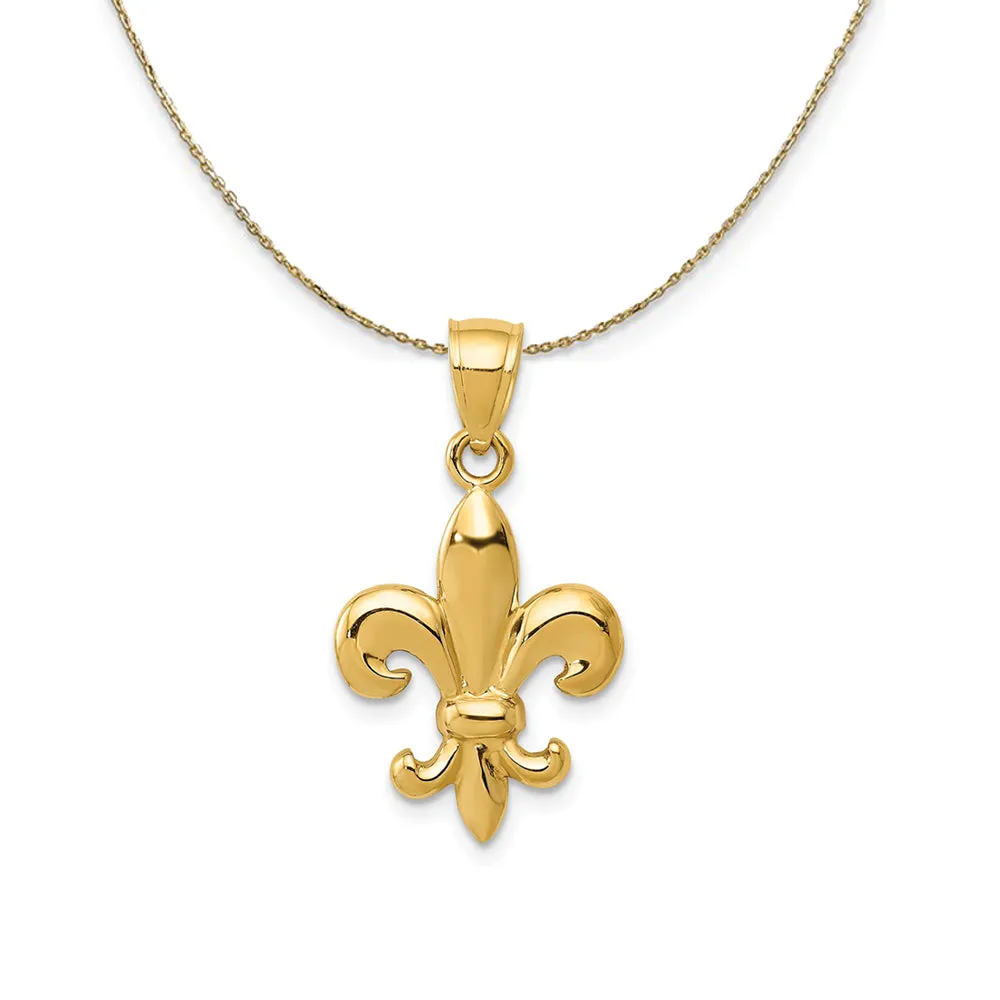 14k Yellow Gold Polished 2D Fleur De Lis (14mm) Necklace