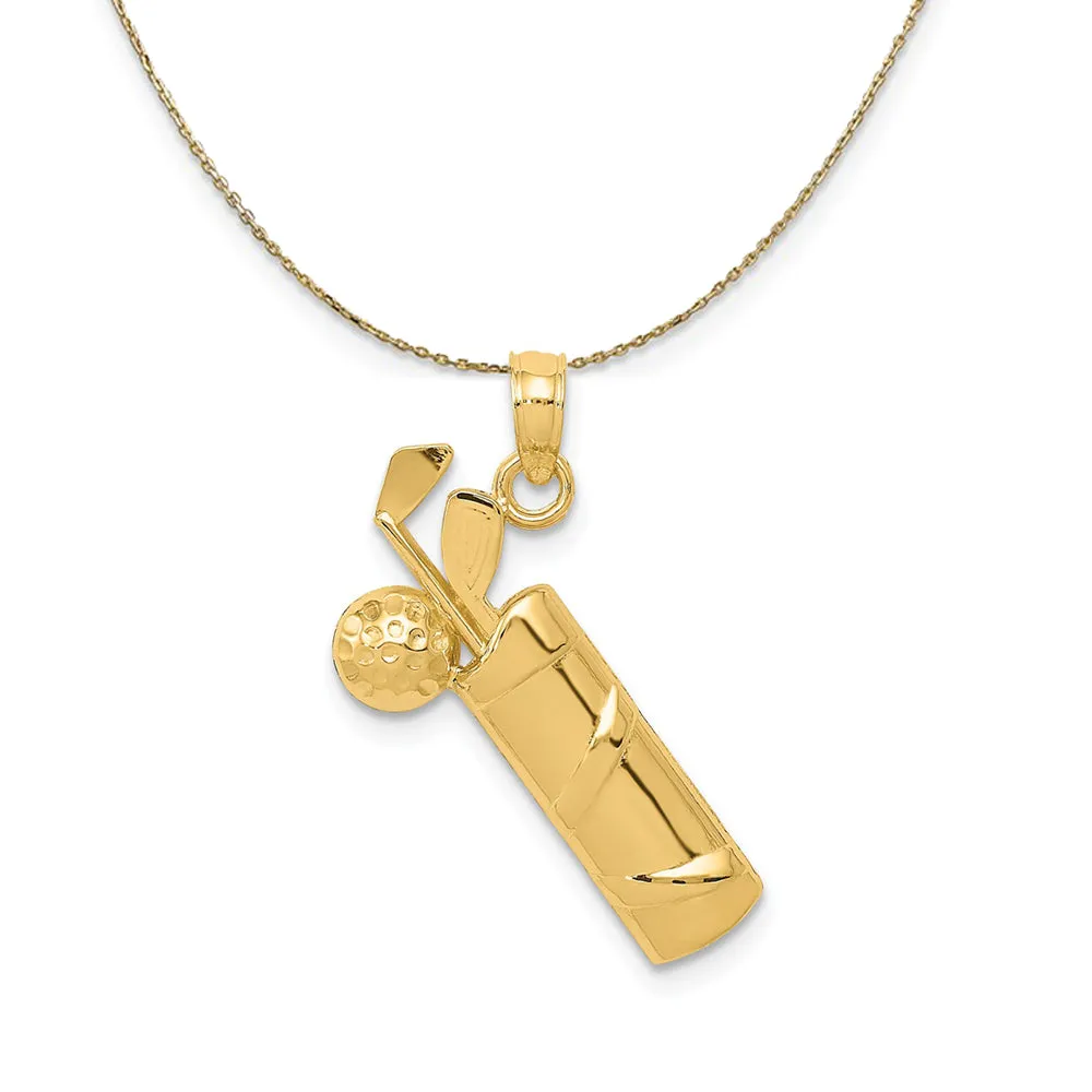 14k Yellow Gold Polished Golf Bag Necklace