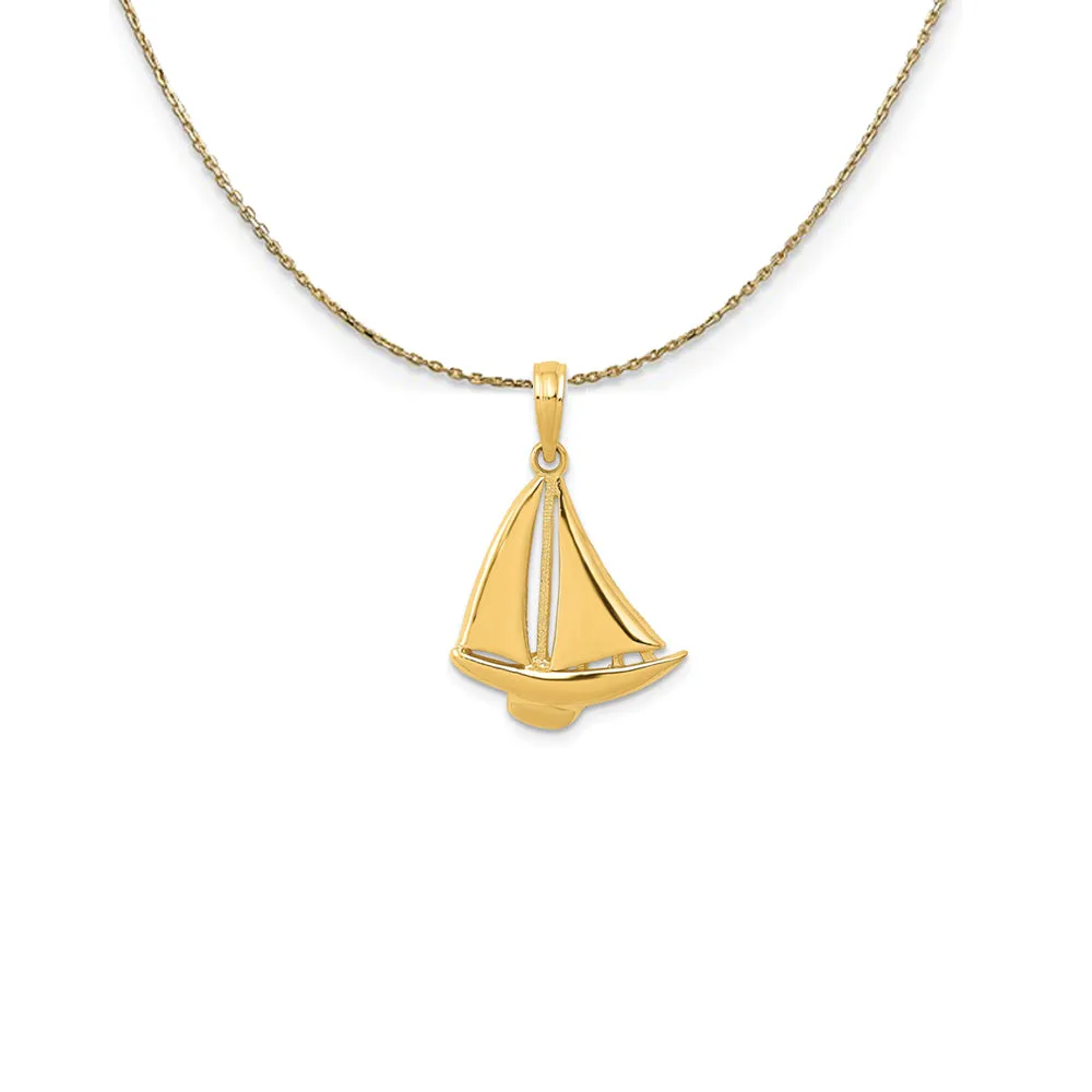 14k Yellow Gold Polished Sailboat (15 x 23mm) Necklace