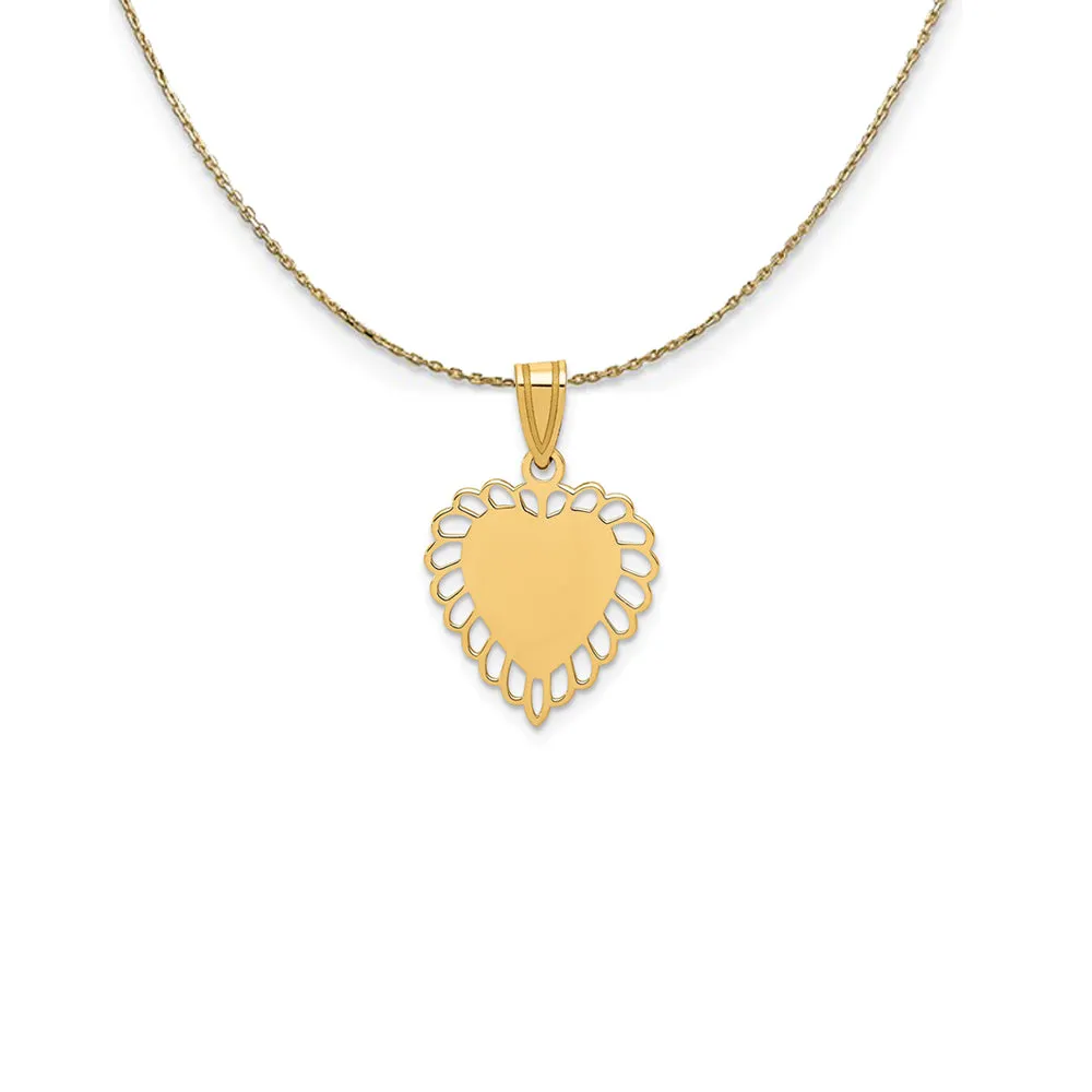 14k Yellow Gold Satin Scalloped Heart Necklace