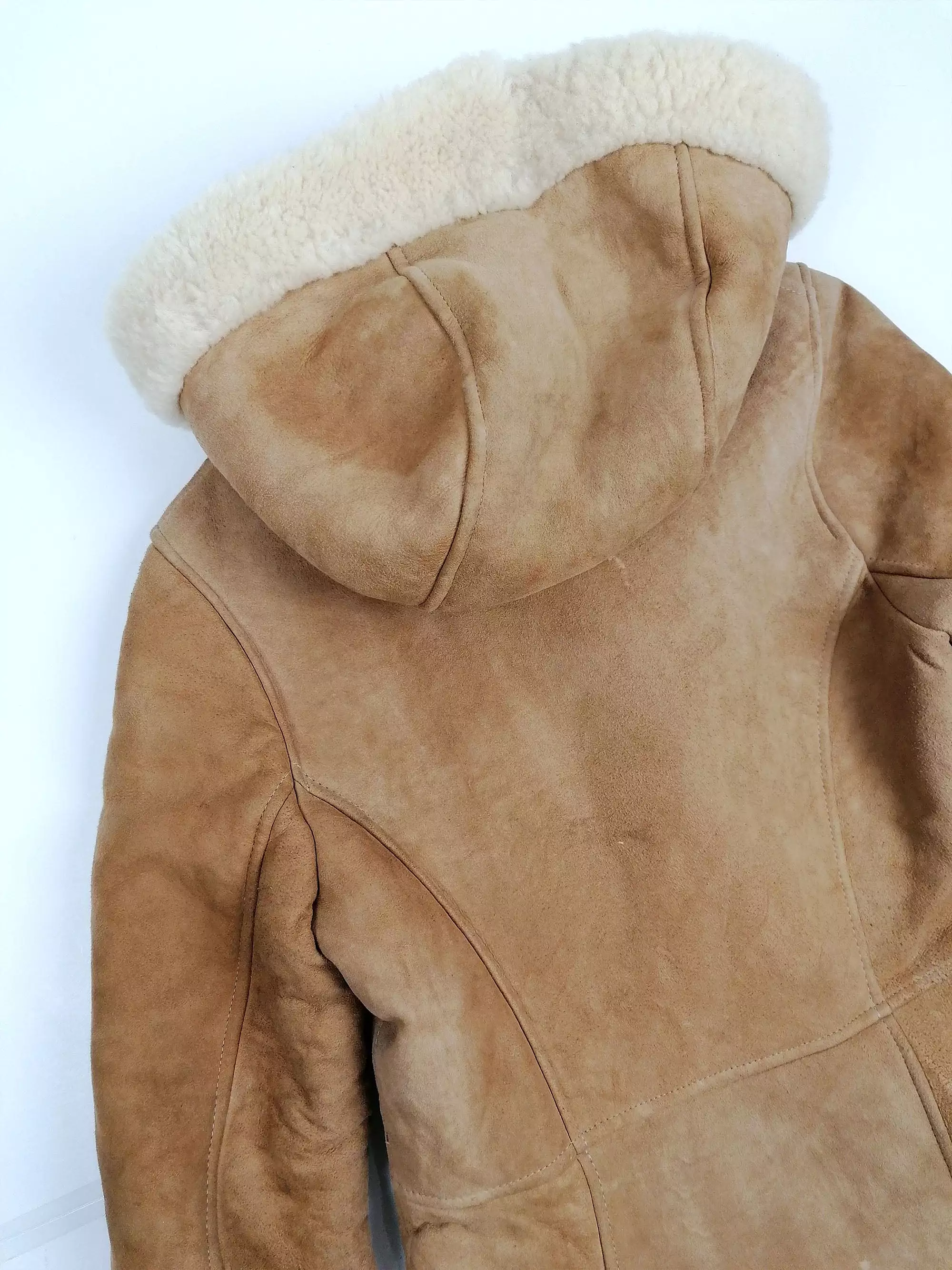 70's 80's Penny Lane Faux Shearling Coat Hooded - size XXS - XS