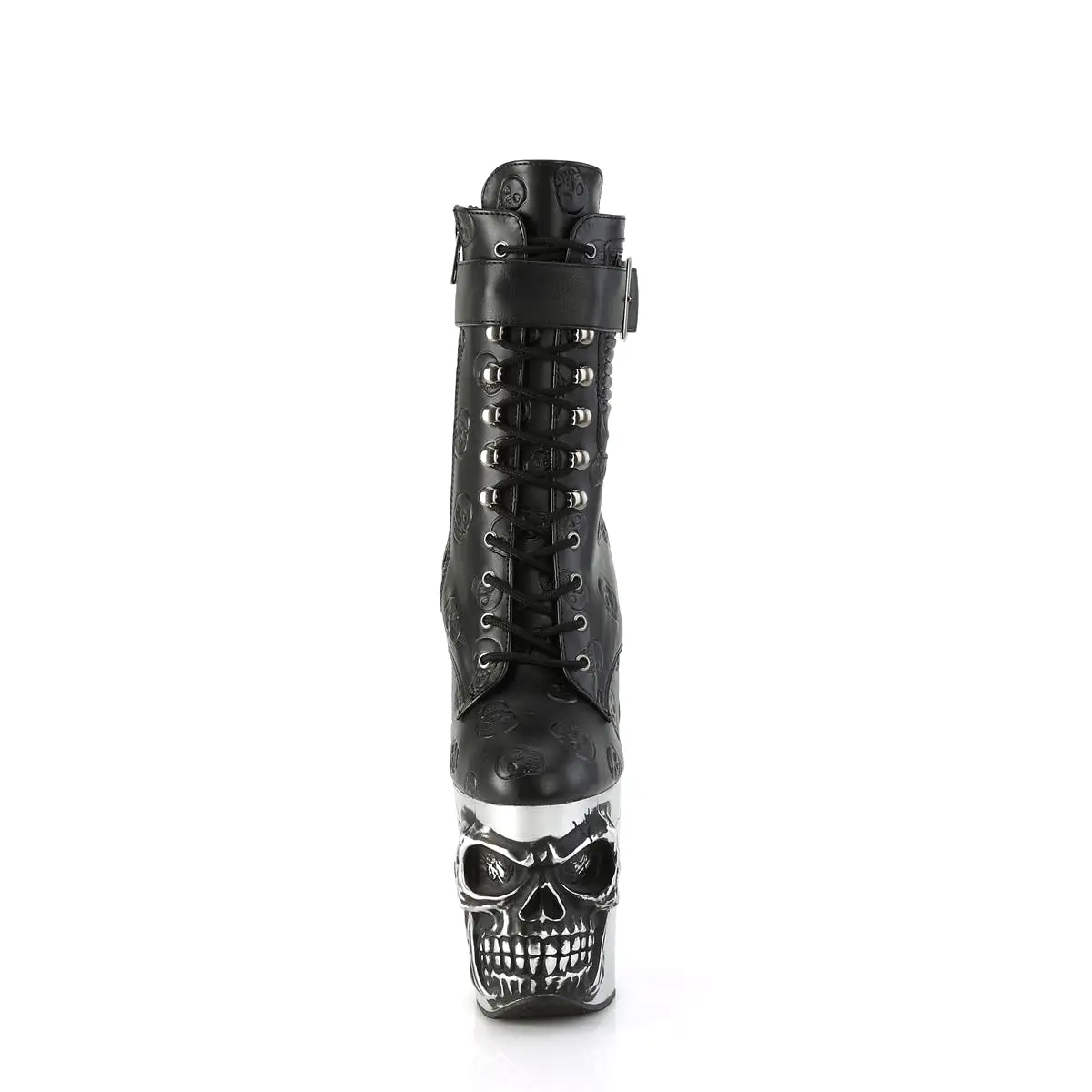 8 Inch Heel RAPTURE-1020STR-02 Black Skull Sculpted Platform