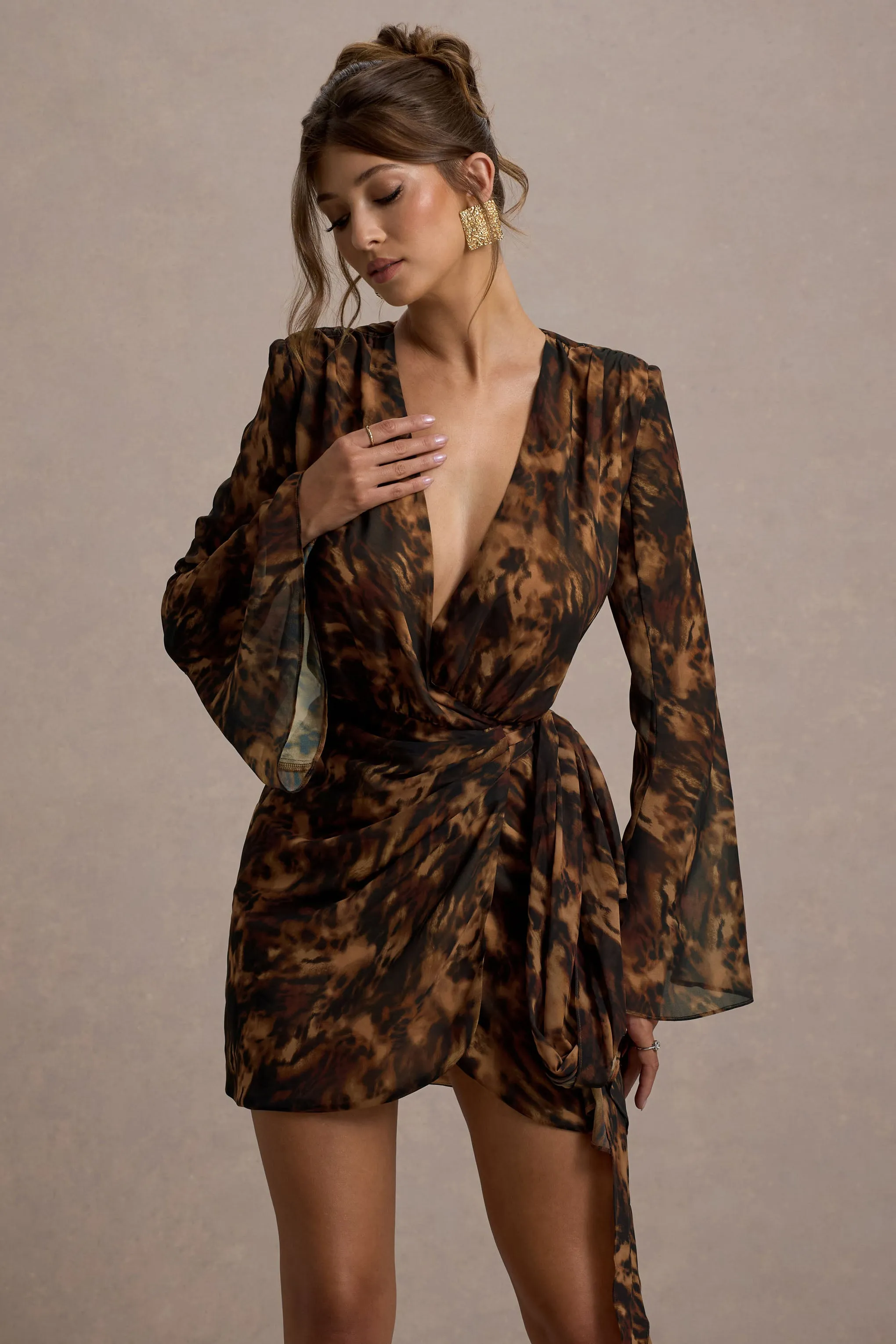 Alinta | Leopard Print Long-Sleeve Wrap Mini Dress