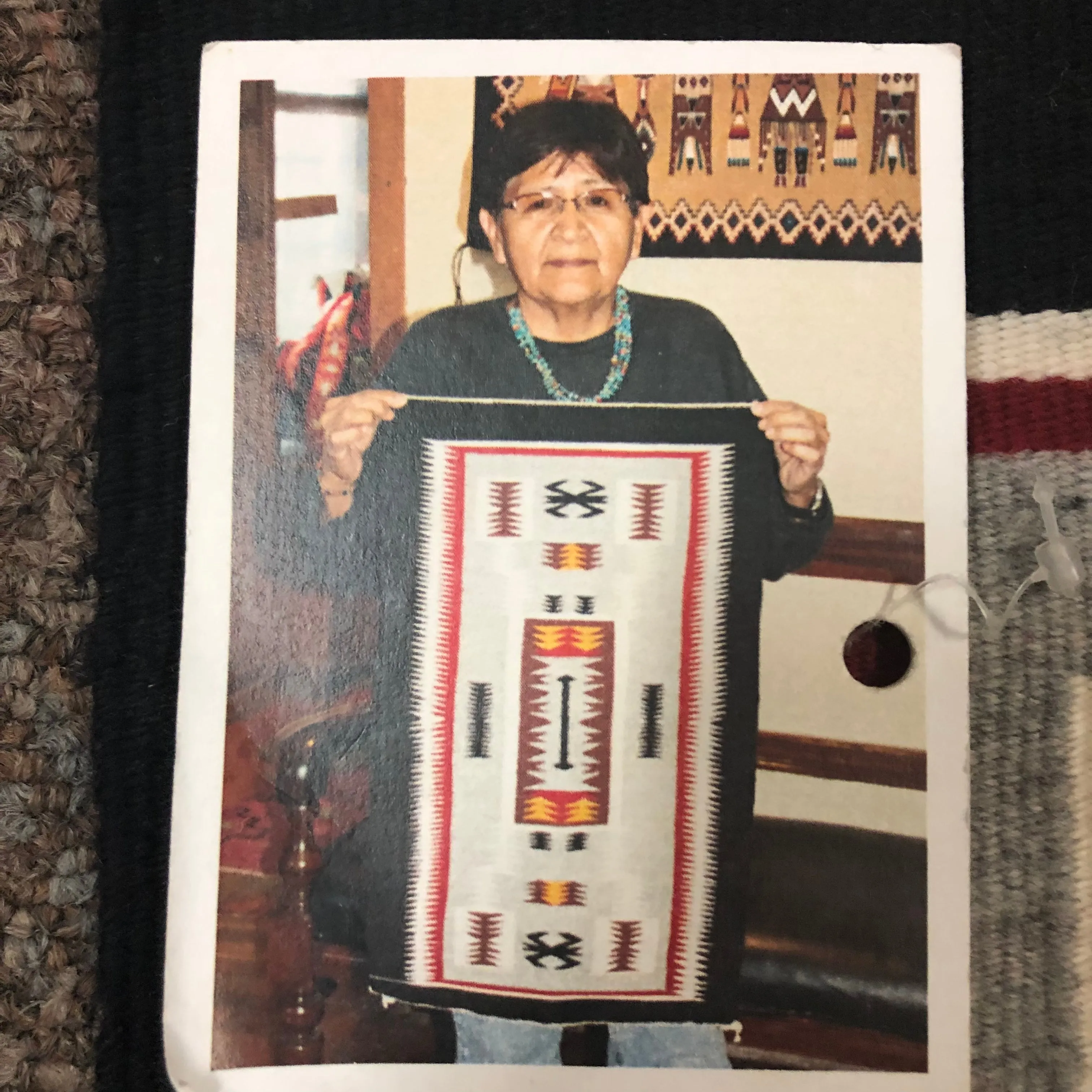 Authentic Navajo handwoven wool rug by Evelyn Wilson  21.5” x 16.5”