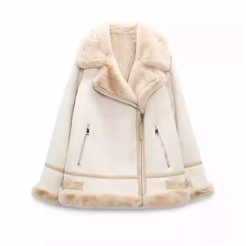 Autumn/Winter New Women's Wear New Fashion, Casual, Versatile Leather and Fur One Piece Loose Jacket Coat