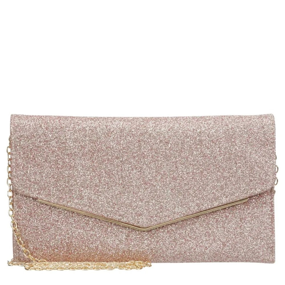 BADGLEY MISCHKA  WOMENS GLITTER DOUBLE COMPARTMENT ENVELOPE HANDBAG