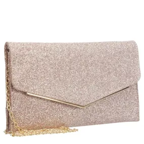 BADGLEY MISCHKA  WOMENS GLITTER DOUBLE COMPARTMENT ENVELOPE HANDBAG