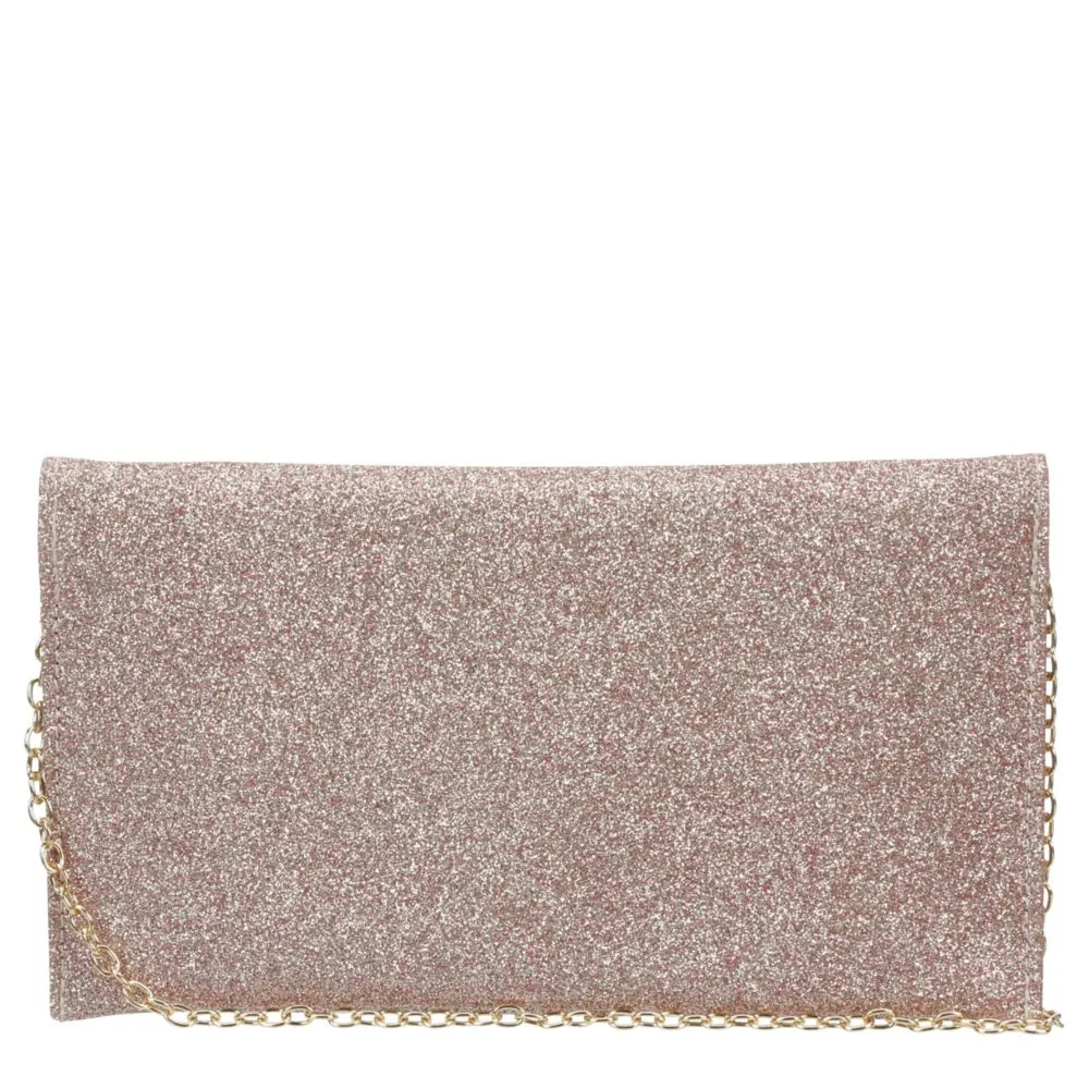 BADGLEY MISCHKA  WOMENS GLITTER DOUBLE COMPARTMENT ENVELOPE HANDBAG