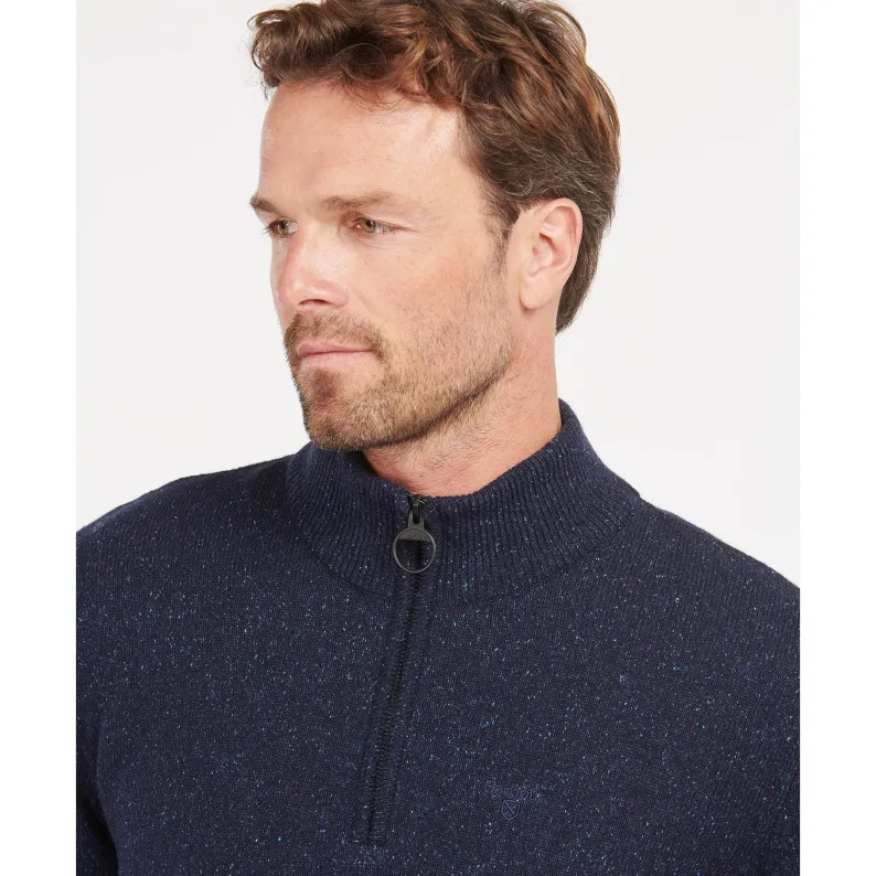 Barbour Tisbury Luxury Wool-Silk Blend Half-Zip Sweater Tweed-Fleck Comfort MKN1187NY91 Navy