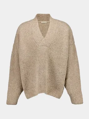 Beige Wool Mohair V-Neck Sweater