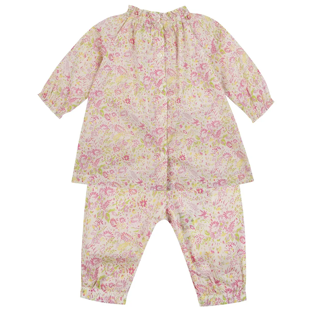 Bonton Baby Biscotte Pants Pink Jolies Fleurs Print