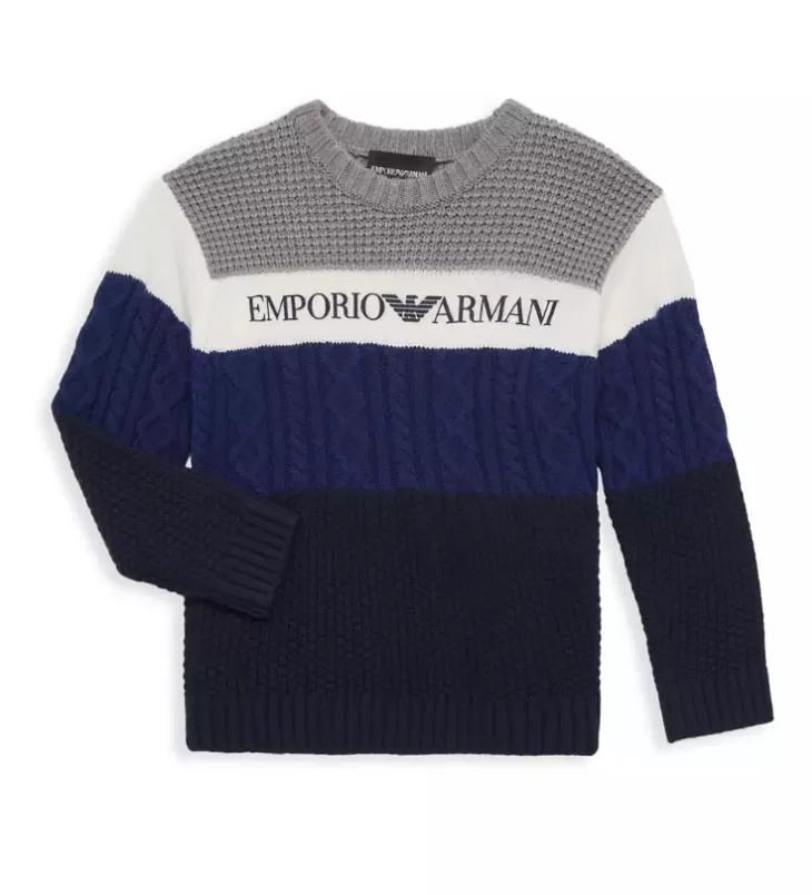 BOYS MIXED KNIT SWEATER W/ LOGO ON FRONT - Blue