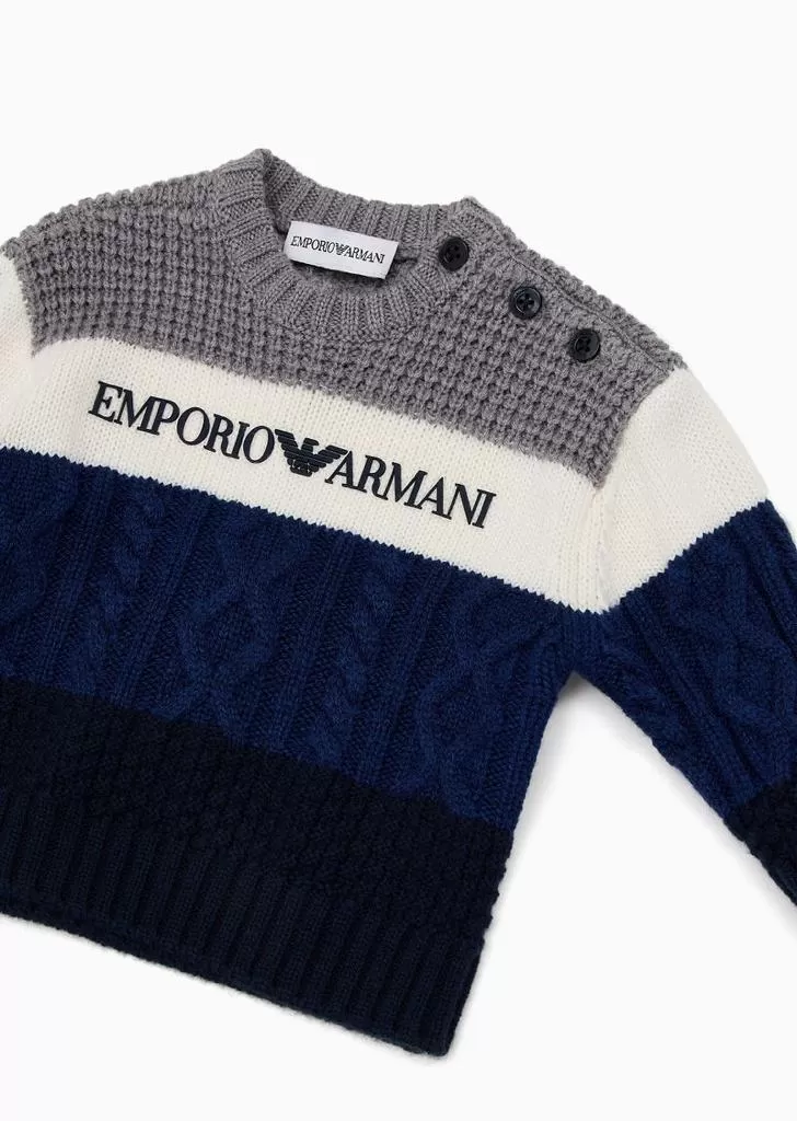 BOYS MIXED KNIT SWEATER W/ LOGO ON FRONT - Blue