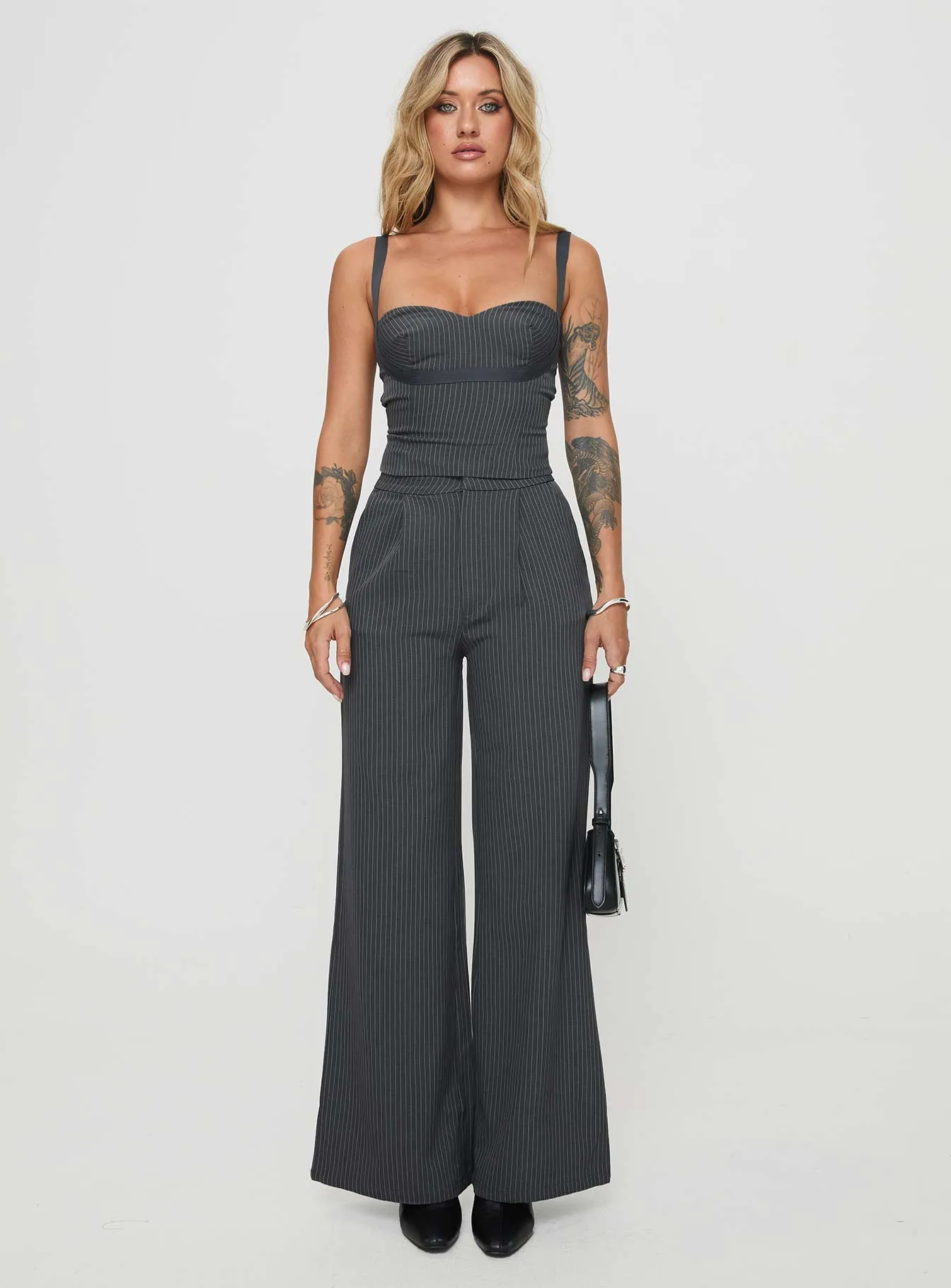 Briana Set Charcoal Pinstripe