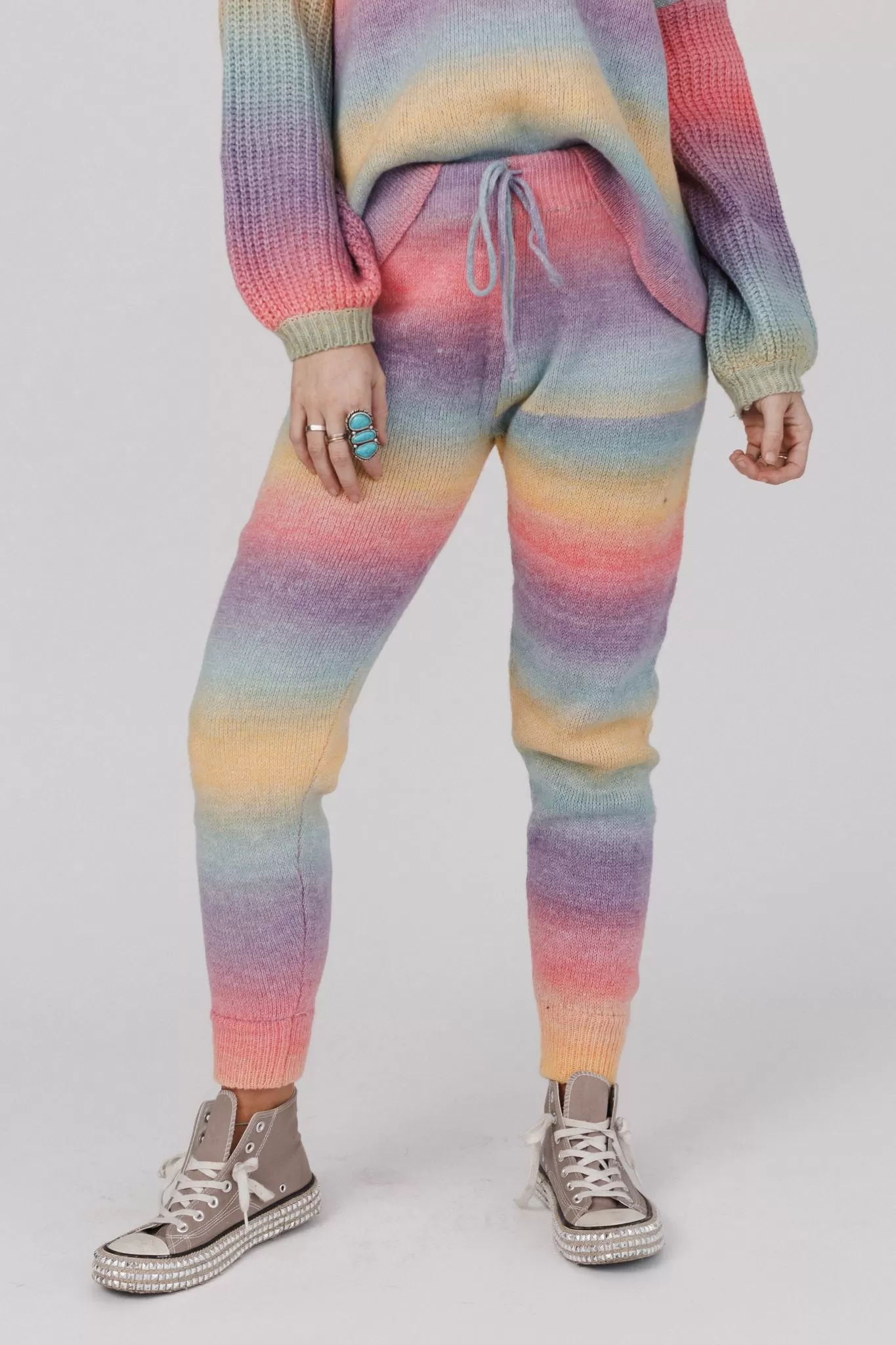 Bubbly Girl Knit Jogger Pants - Pink Multi