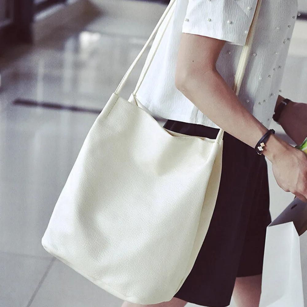 Bucket bag Leather bolsas femininas Women bag ladies solid color Handbag Shoulder Bag Tote Sac