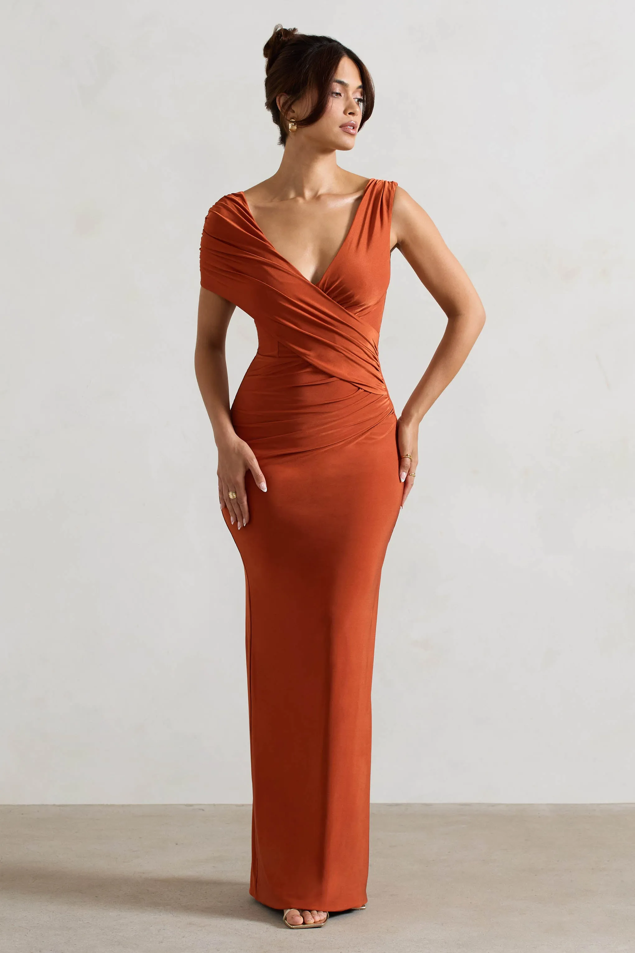 Capella | Rust Asymmetric Wrap Maxi Dress