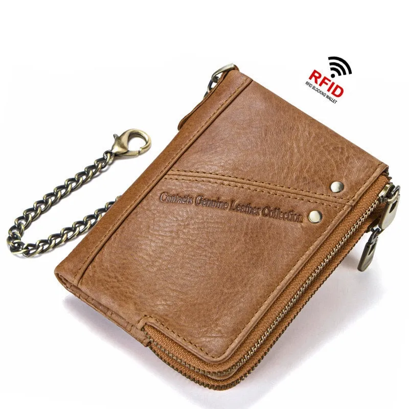 Casual Genuine Leather Men's Wallet Multifunctional Double Zipper Coin Purse