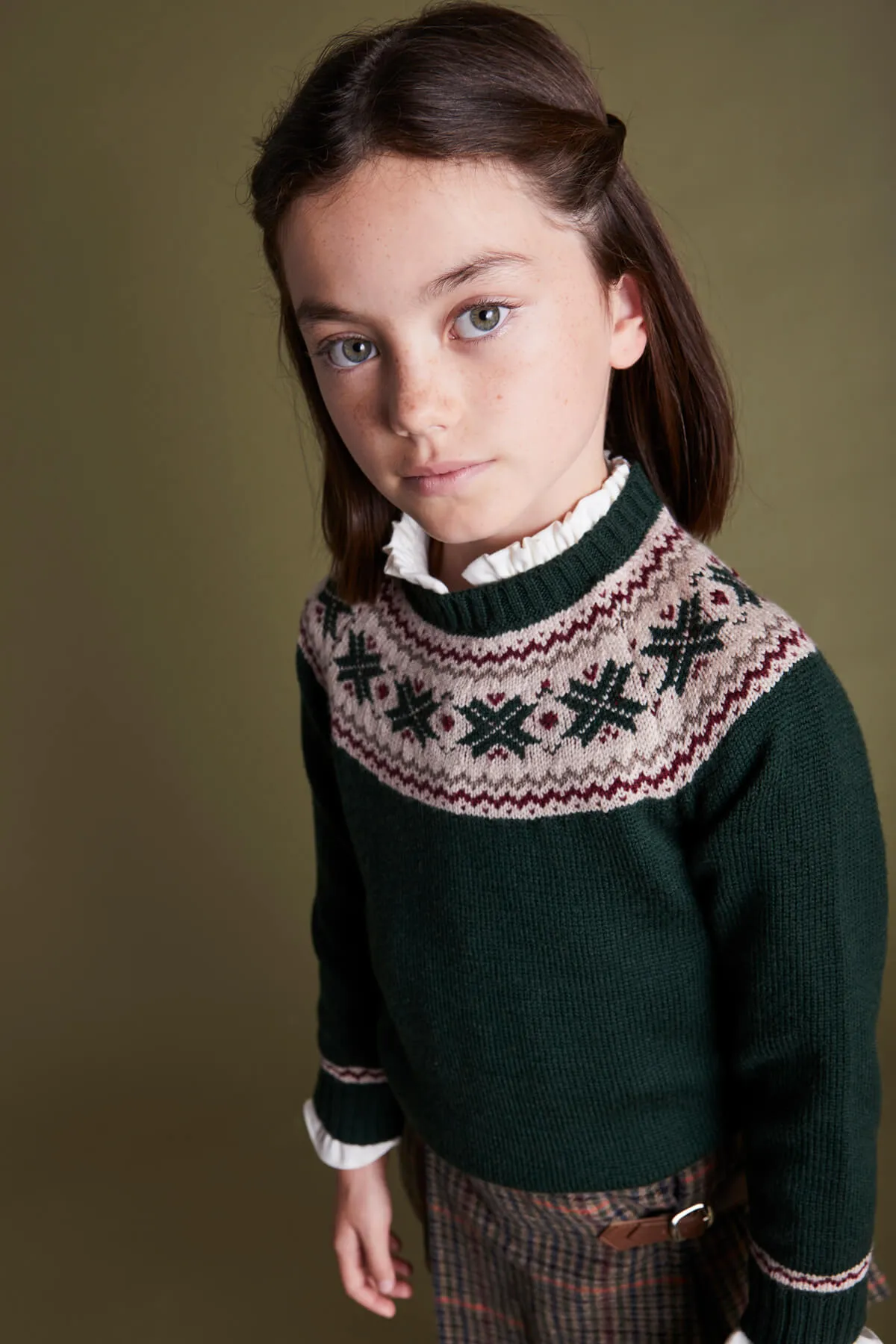 Classic Fair Isle Merino Wool Jumper in Green (12mths-10yrs)