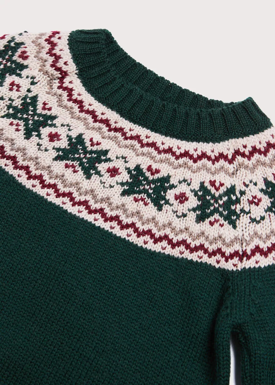 Classic Fair Isle Merino Wool Jumper in Green (12mths-10yrs)