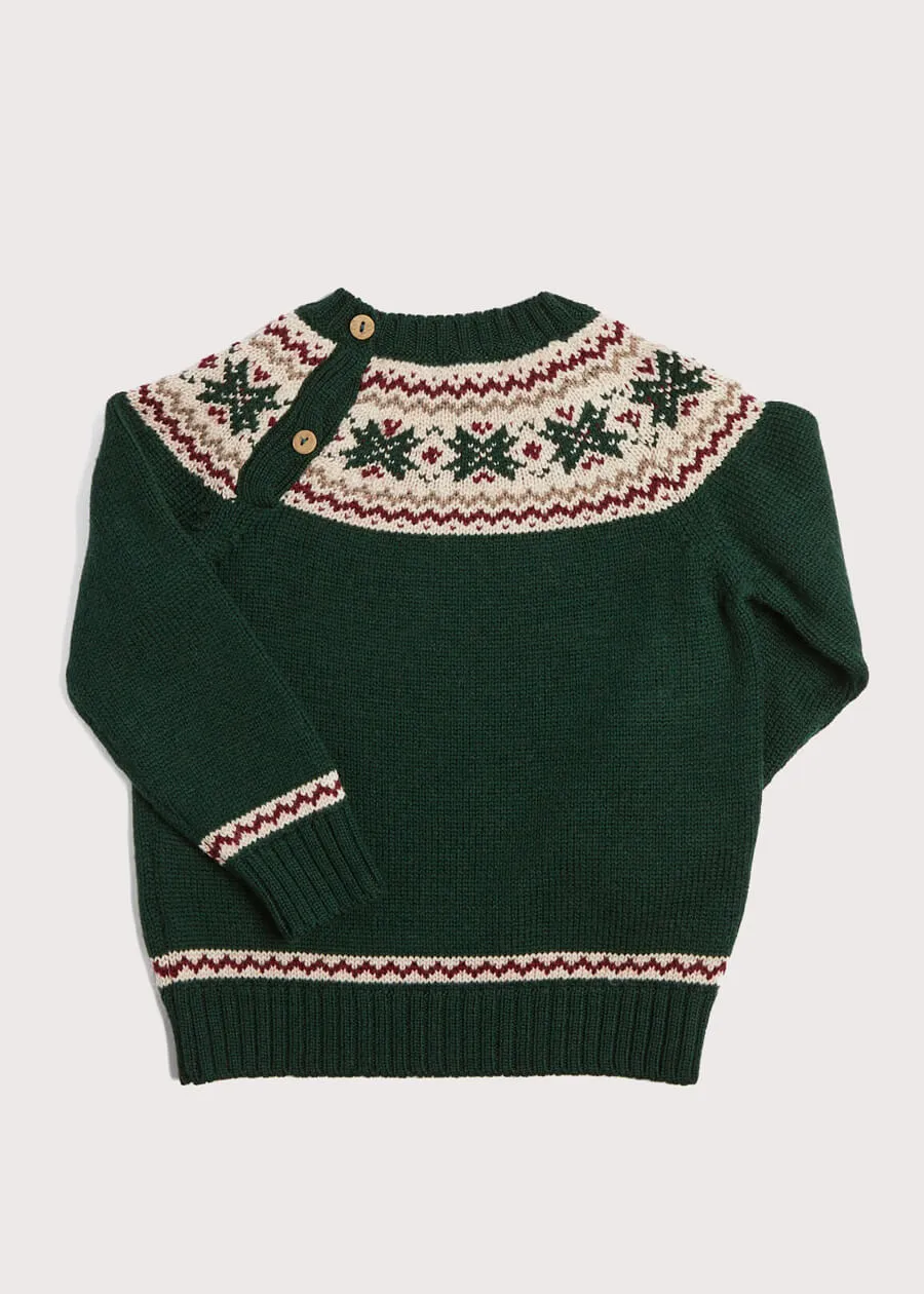 Classic Fair Isle Merino Wool Jumper in Green (12mths-10yrs)