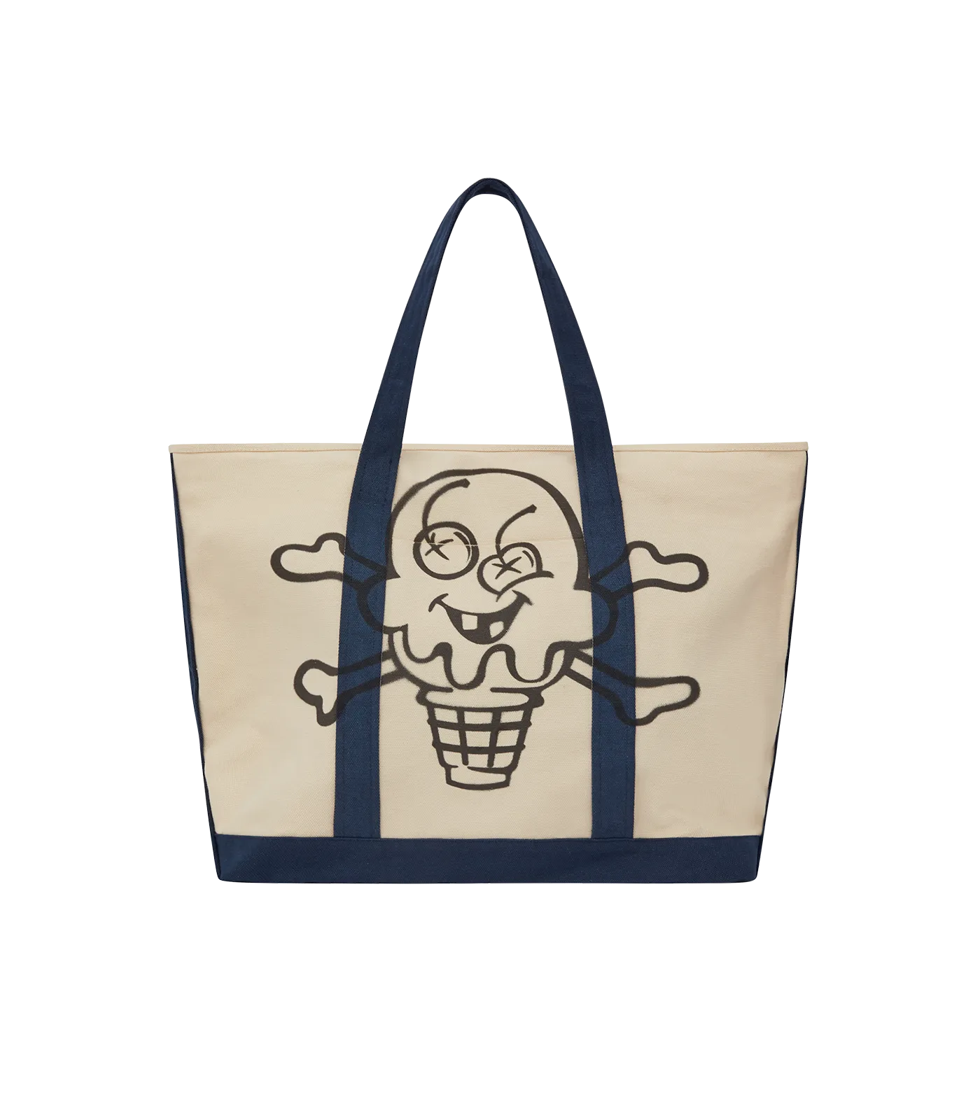 CONES AND BONES TOTE BAG - ECRU/NAVY