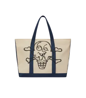 CONES AND BONES TOTE BAG - ECRU/NAVY