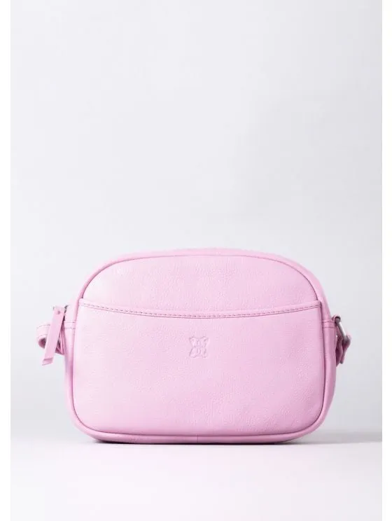 Coniston Leather Cross Body Camera Bag in Light Pink