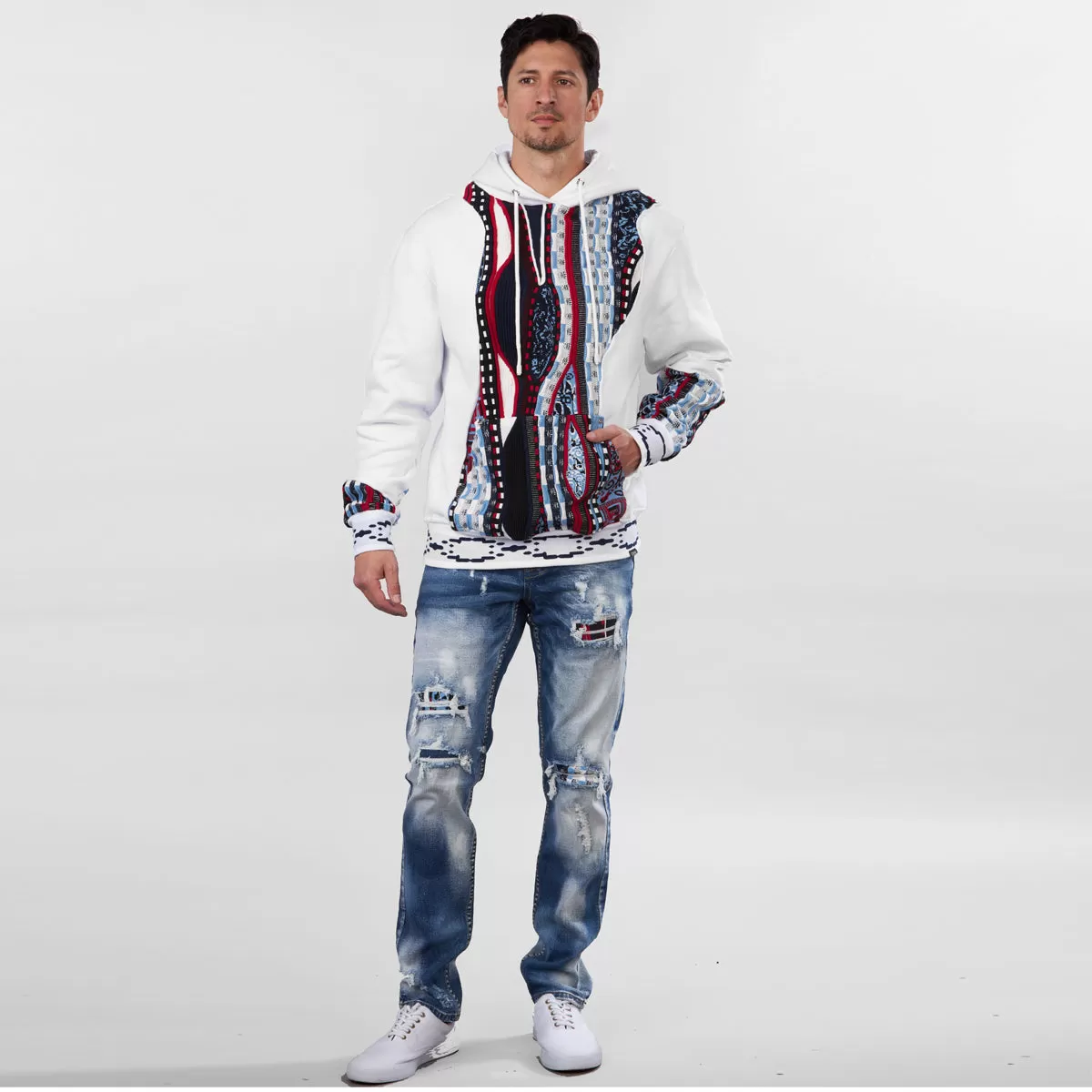 COOGI NATIVE BLUES (MIXED-MEDIA SWEATER PIECED) FLEECE HOODY