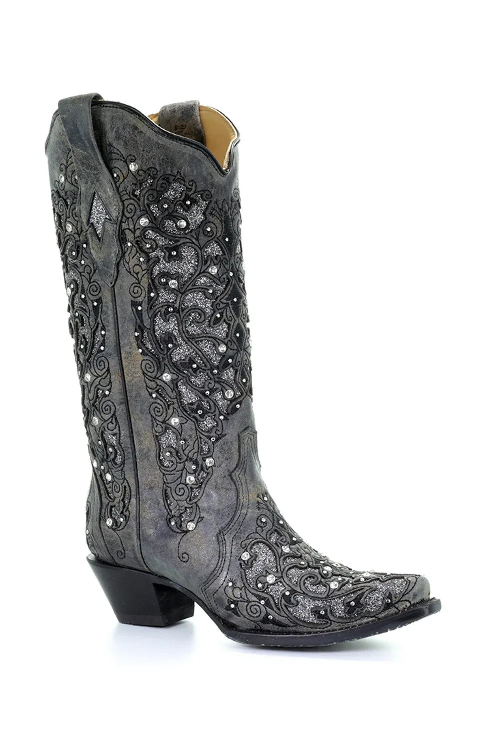 Corral Womens Glitter Inlay Cowboy Boots Leather Gray