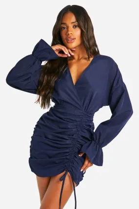 Cotton Ruched Wrap Shirt Dress