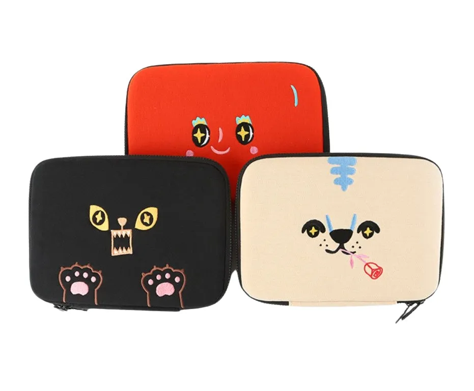 Cute Characters Square Book Pouches Purses Handbags Cosmetics Coin Wallets Writing Instrument Inner Pocket Embroidery Black Red 