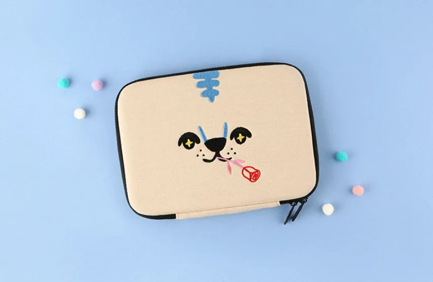 Cute Characters Square Book Pouches Purses Handbags Cosmetics Coin Wallets Writing Instrument Inner Pocket Embroidery Black Red 