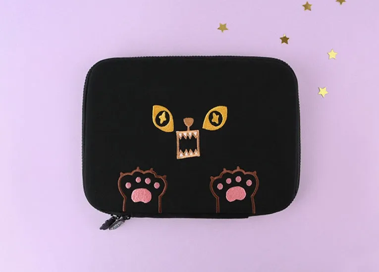 Cute Characters Square Book Pouches Purses Handbags Cosmetics Coin Wallets Writing Instrument Inner Pocket Embroidery Black Red 