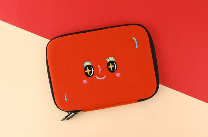 Cute Characters Square Book Pouches Purses Handbags Cosmetics Coin Wallets Writing Instrument Inner Pocket Embroidery Black Red 