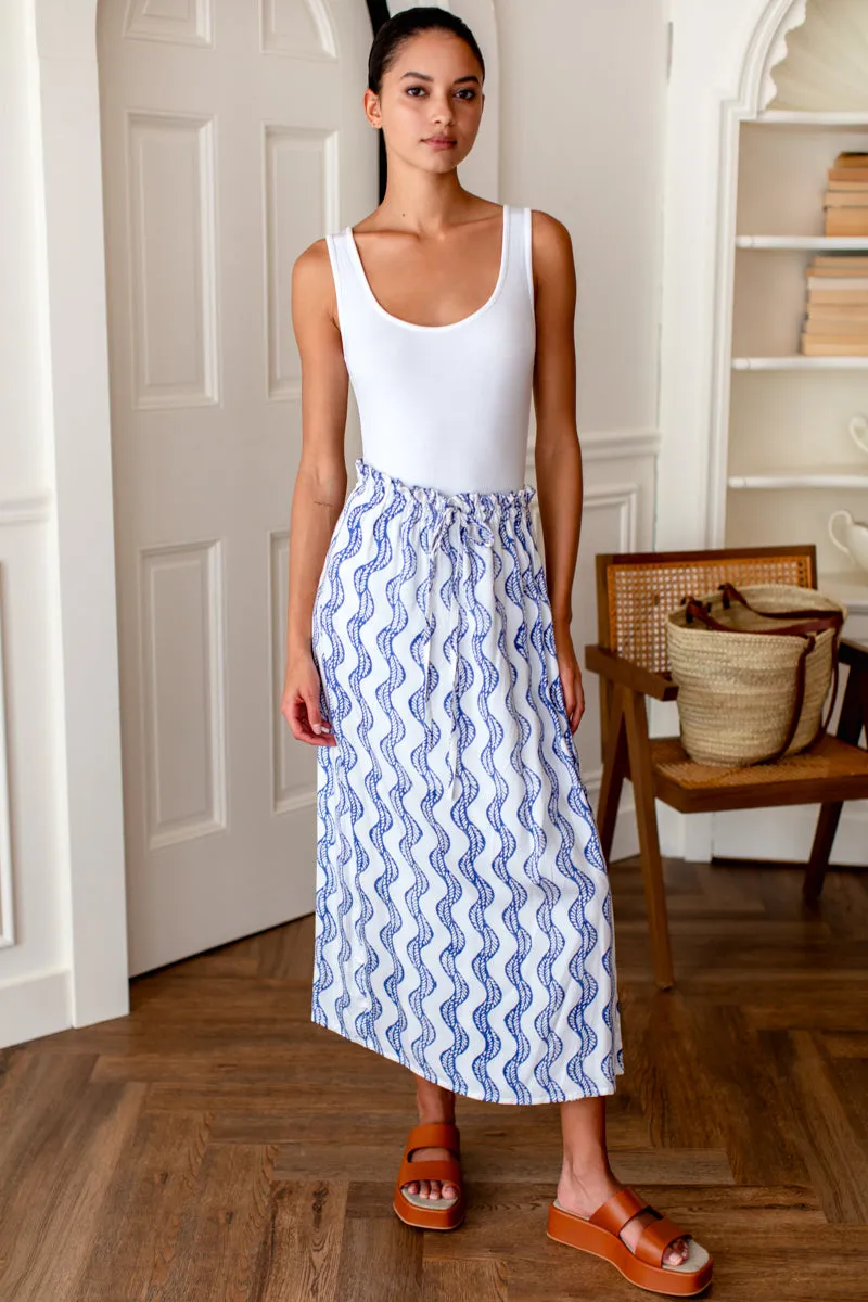 Drawstring Skirt - Indigo Vine Wave