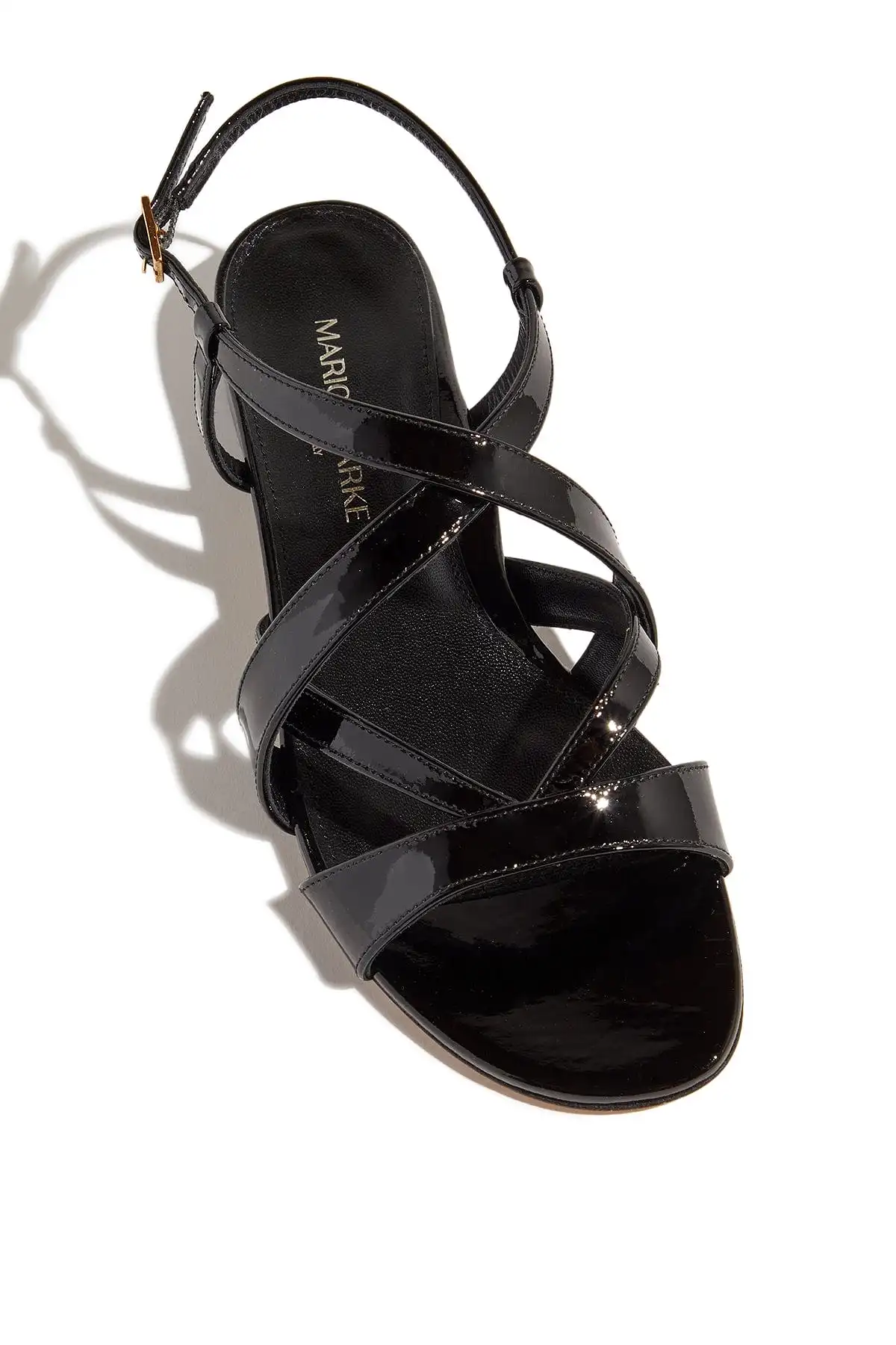 Ellison Flat Sandal in Black Patent