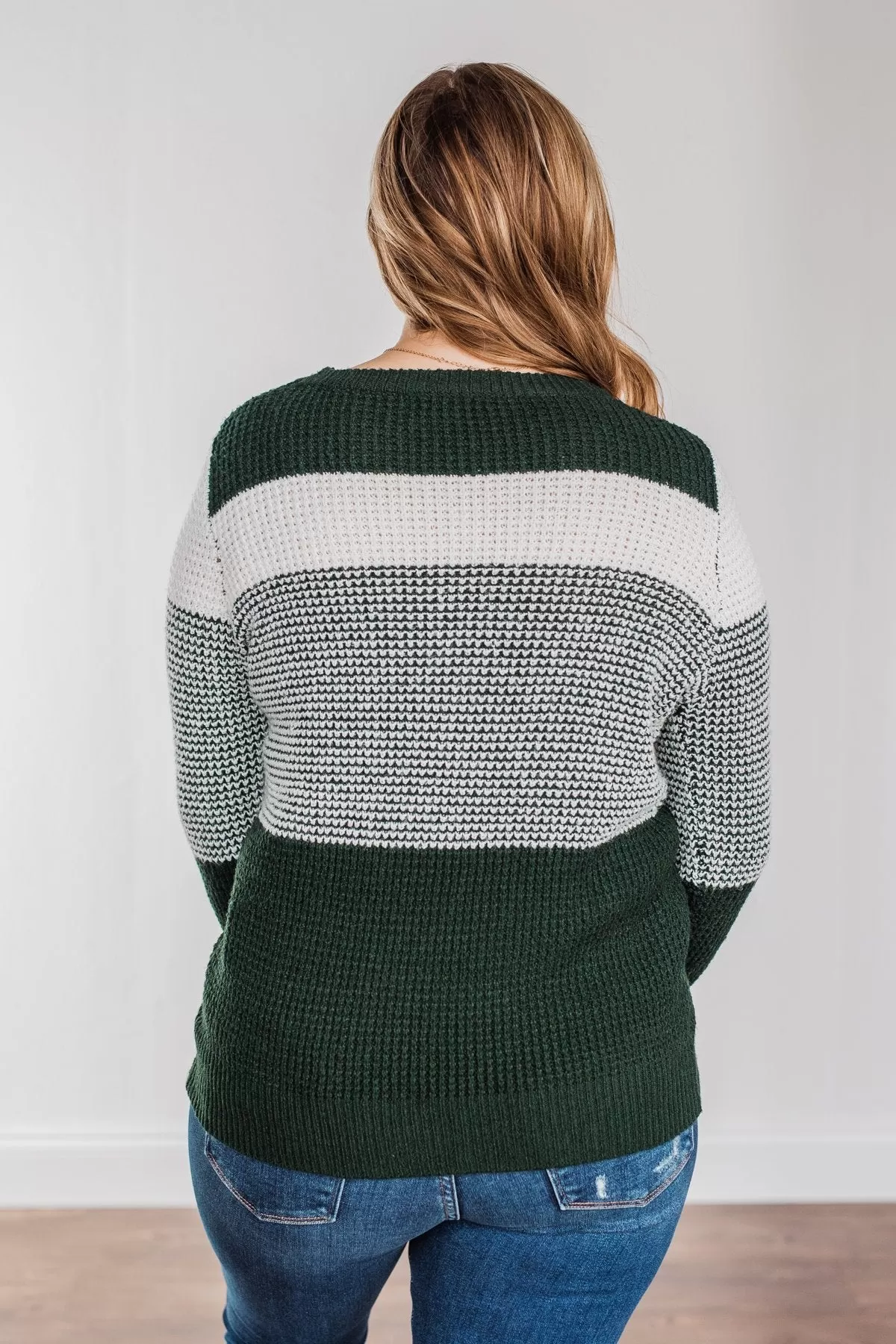 Enjoying Life Color Block Knit Sweater- Forest Green & Ivory