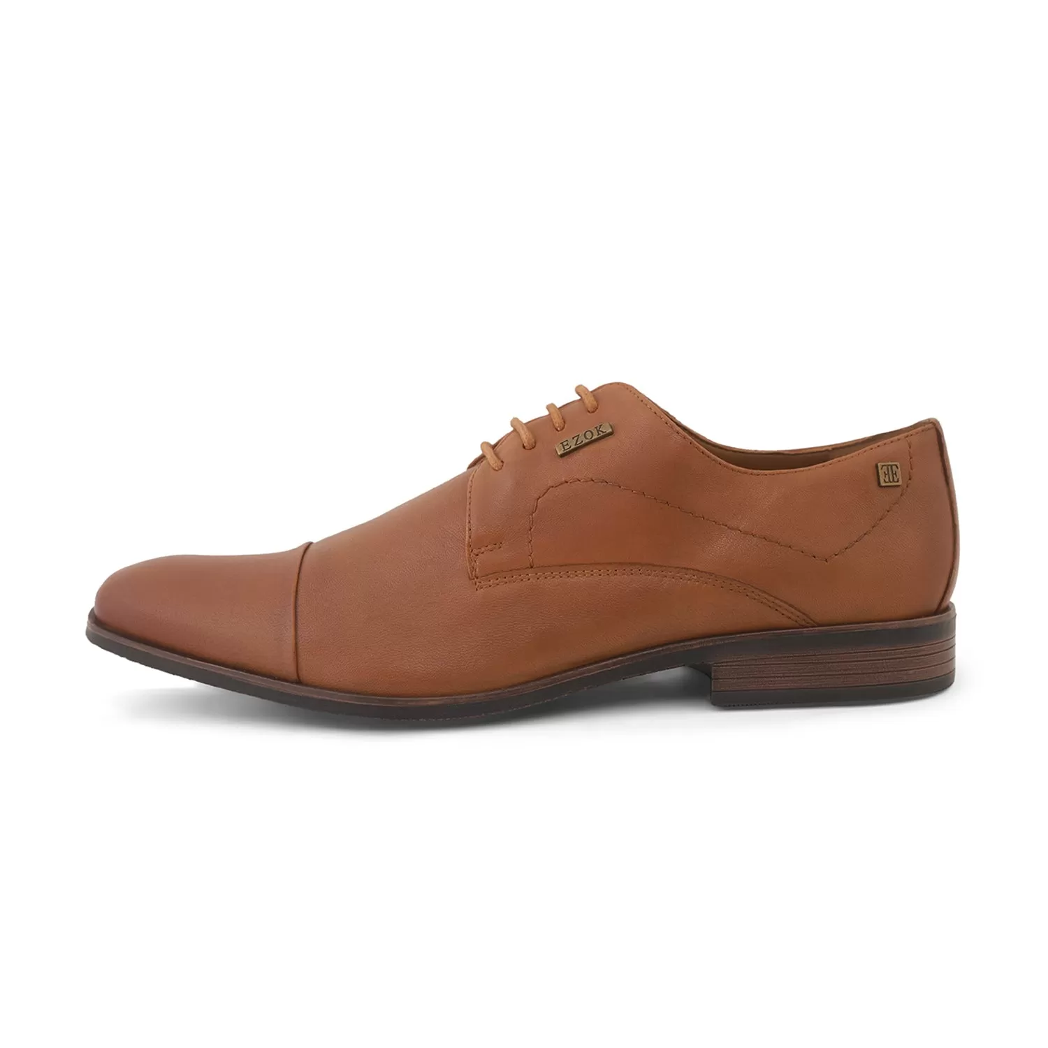 Ezok Tan Formal Cap Toe Leather Derby Shoes